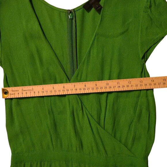 J. Crew Drapey Crepe Dress Size 2 Green Ruffled Viscose Faux Wrap Fairy Isle - Picture 9 of 12